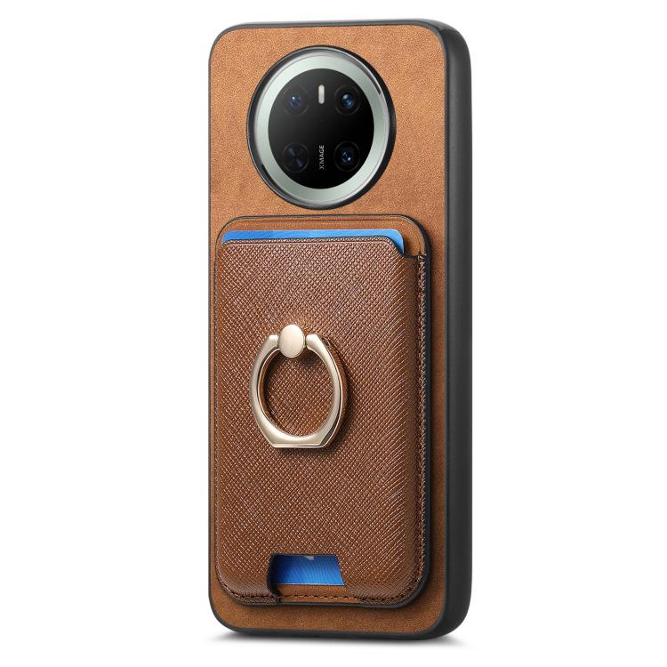 For Huawei Mate 70 Pro Retro Cross Leather Ring Vertical Insert Card Bag MagSafe Phone Case