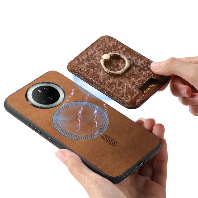For Huawei Mate 70 Pro Retro Cross Leather Ring Vertical Insert Card Bag MagSafe Phone Case