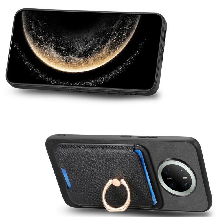 For Huawei Mate 70 Pro Retro Cross Leather Ring Vertical Insert Card Bag MagSafe Phone Case