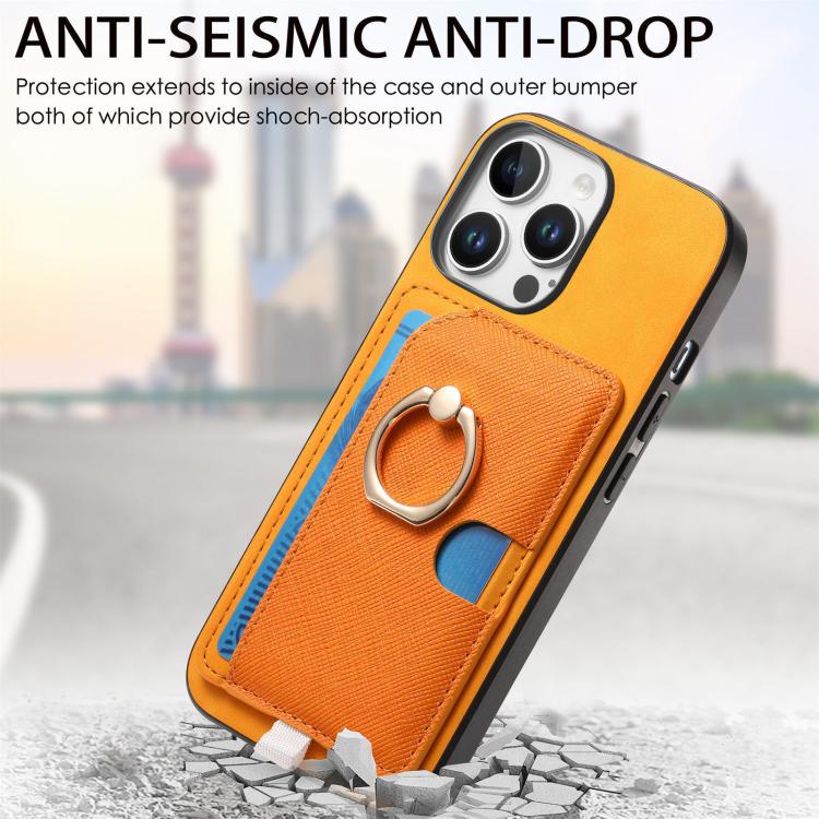 For iPhone 16 Pro Max Retro Cross Leather Ring Side Insert Card Bag MagSafe Phone Case