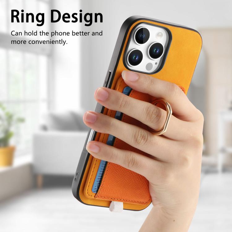 For iPhone 16 Pro Max Retro Cross Leather Ring Side Insert Card Bag MagSafe Phone Case