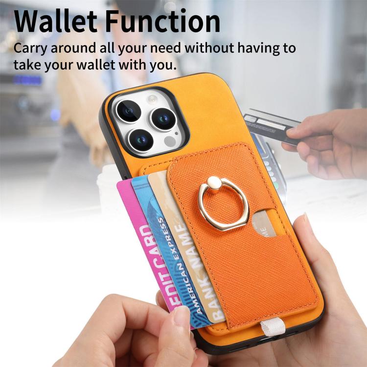 For iPhone 16 Pro Max Retro Cross Leather Ring Side Insert Card Bag MagSafe Phone Case