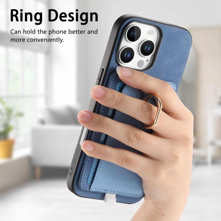 For iPhone 16 Pro Max Retro Cross Leather Ring Side Insert Card Bag MagSafe Phone Case