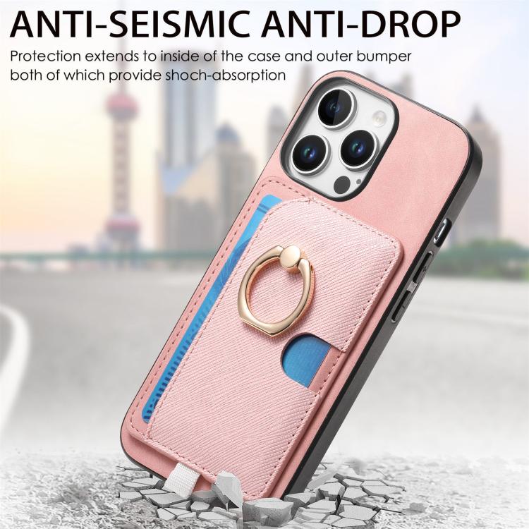 For iPhone 16 Pro Max Retro Cross Leather Ring Side Insert Card Bag MagSafe Phone Case