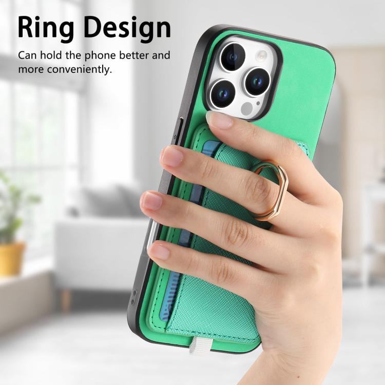 For iPhone 16 Pro Max Retro Cross Leather Ring Side Insert Card Bag MagSafe Phone Case