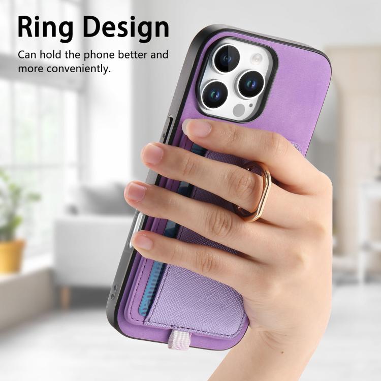 For iPhone 16 Pro Retro Cross Leather Ring Side Insert Card Bag MagSafe Phone Case