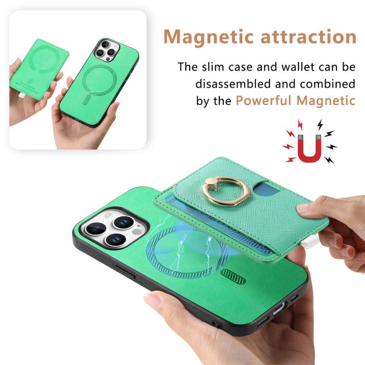 For iPhone 16 Pro Retro Cross Leather Ring Side Insert Card Bag MagSafe Phone Case