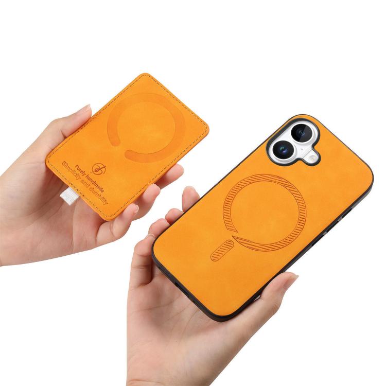 For iPhone 16 Retro Cross Leather Ring Side Insert Card Bag MagSafe Phone Case