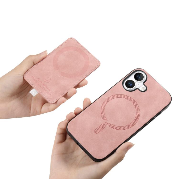 For iPhone 16 Retro Cross Leather Ring Side Insert Card Bag MagSafe Phone Case
