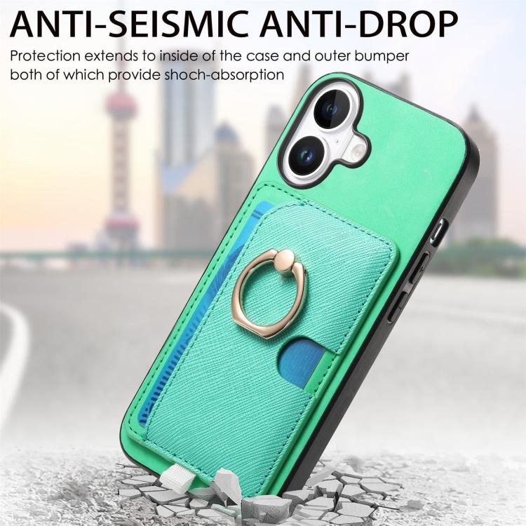 For iPhone 16 Retro Cross Leather Ring Side Insert Card Bag MagSafe Phone Case