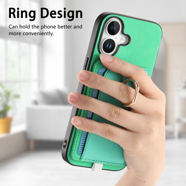 For iPhone 16 Retro Cross Leather Ring Side Insert Card Bag MagSafe Phone Case
