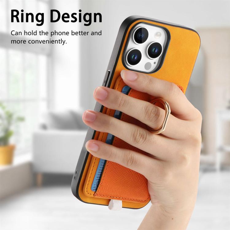 For iPhone 15 Pro max Retro Cross Leather Ring Side Insert Card Bag MagSafe Phone Case