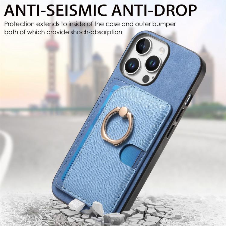 For iPhone 15 Pro max Retro Cross Leather Ring Side Insert Card Bag MagSafe Phone Case