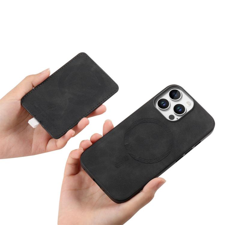 For iPhone 15 Pro max Retro Cross Leather Ring Side Insert Card Bag MagSafe Phone Case