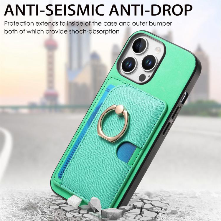 For iPhone 15 Pro Retro Cross Leather Ring Side Insert Card Bag MagSafe Phone Case