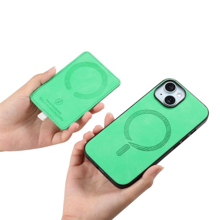 For iPhone 15 Plus Retro Cross Leather Ring Side Insert Card Bag MagSafe Phone Case