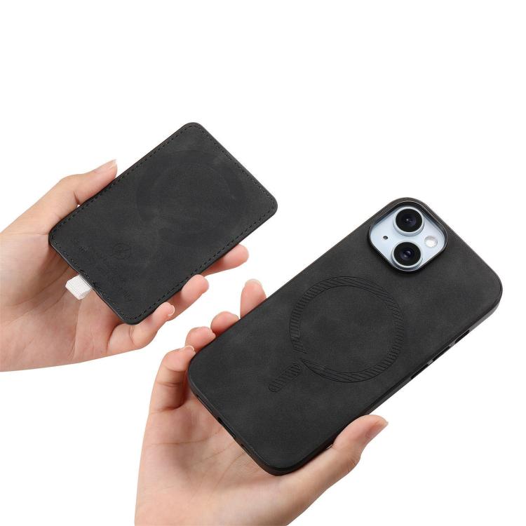 For iPhone 15 Plus Retro Cross Leather Ring Side Insert Card Bag MagSafe Phone Case
