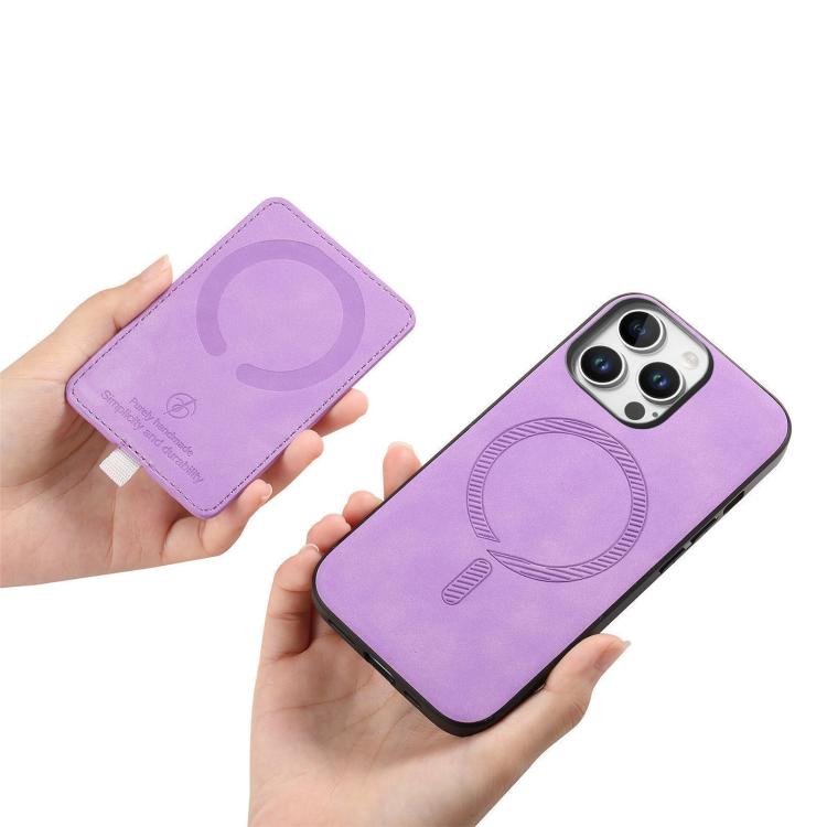 For iPhone 14 Plus Retro Cross Leather Ring Side Insert Card Bag MagSafe Phone Case