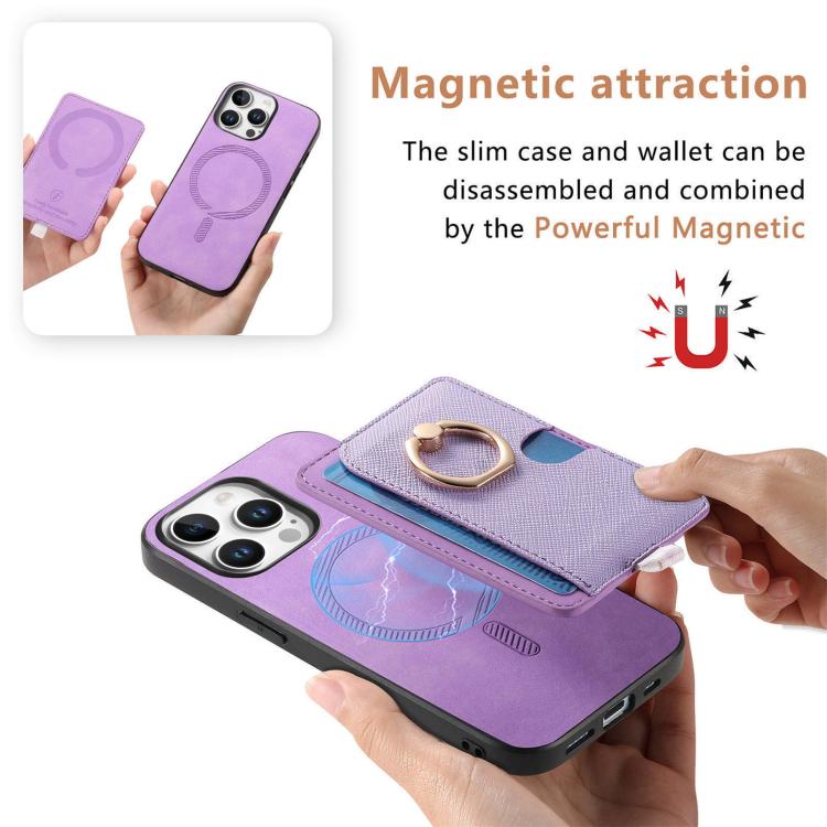 For iPhone 14 Plus Retro Cross Leather Ring Side Insert Card Bag MagSafe Phone Case