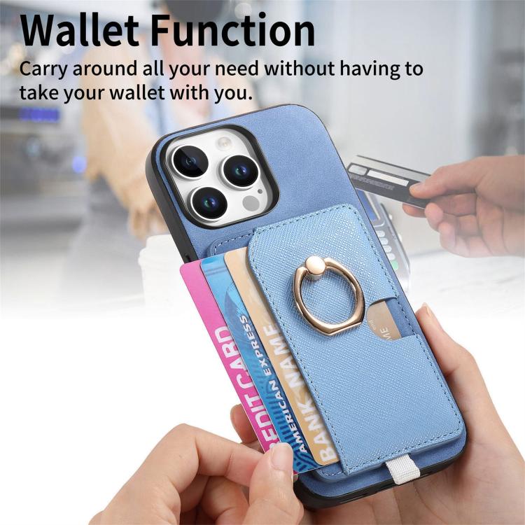 For iPhone 14 Retro Cross Leather Ring Side Insert Card Bag MagSafe Phone Case