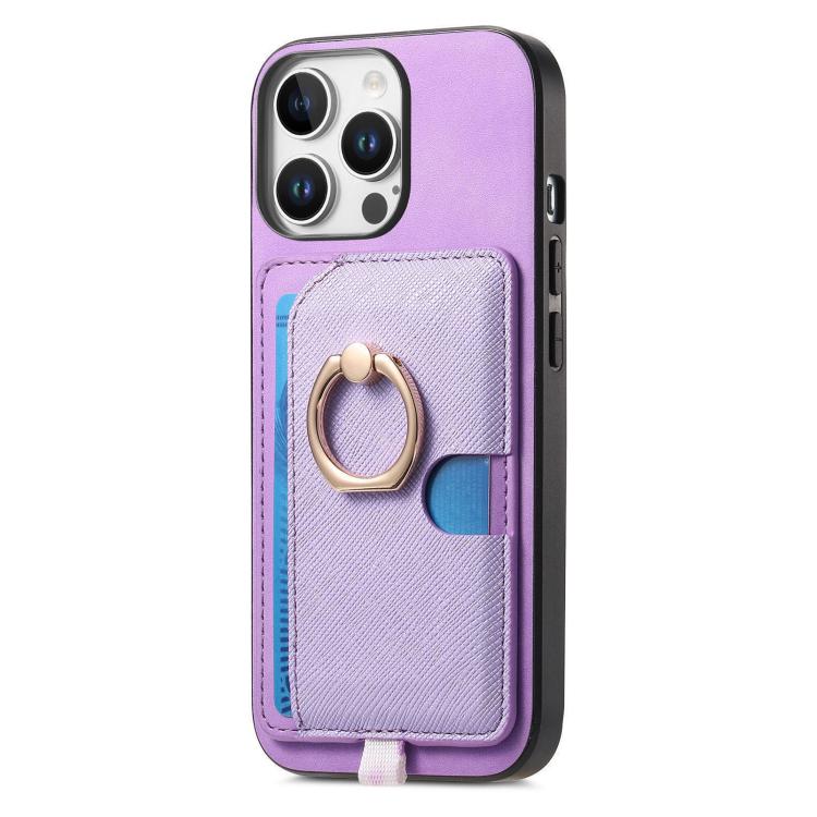 For iPhone 14 Retro Cross Leather Ring Side Insert Card Bag MagSafe Phone Case