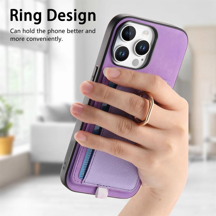 For iPhone 14 Retro Cross Leather Ring Side Insert Card Bag MagSafe Phone Case
