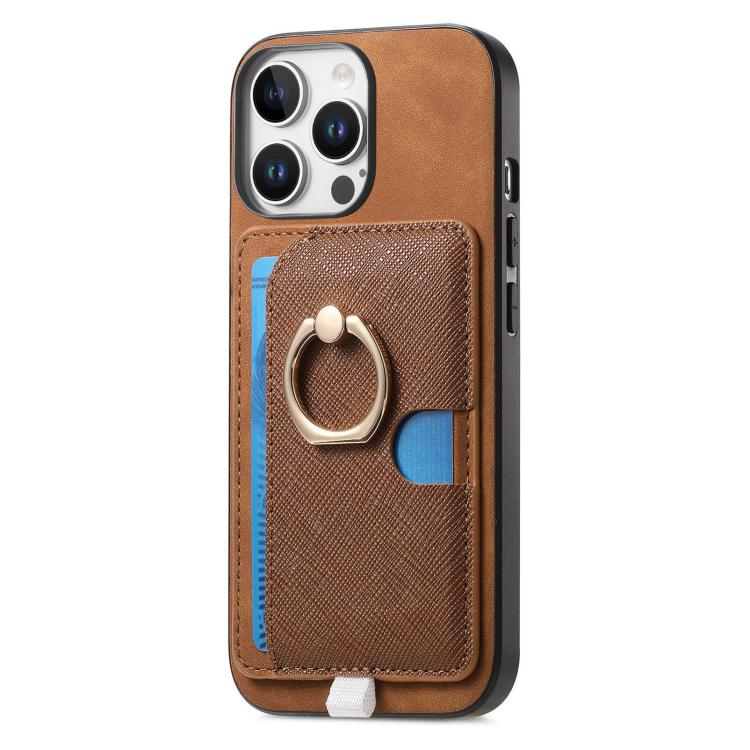 For iPhone 14 Retro Cross Leather Ring Side Insert Card Bag MagSafe Phone Case
