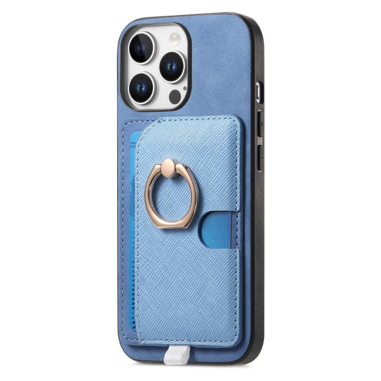 For iPhone 14 Pro Max Retro Cross Leather Ring Side Insert Card Bag MagSafe Phone Case