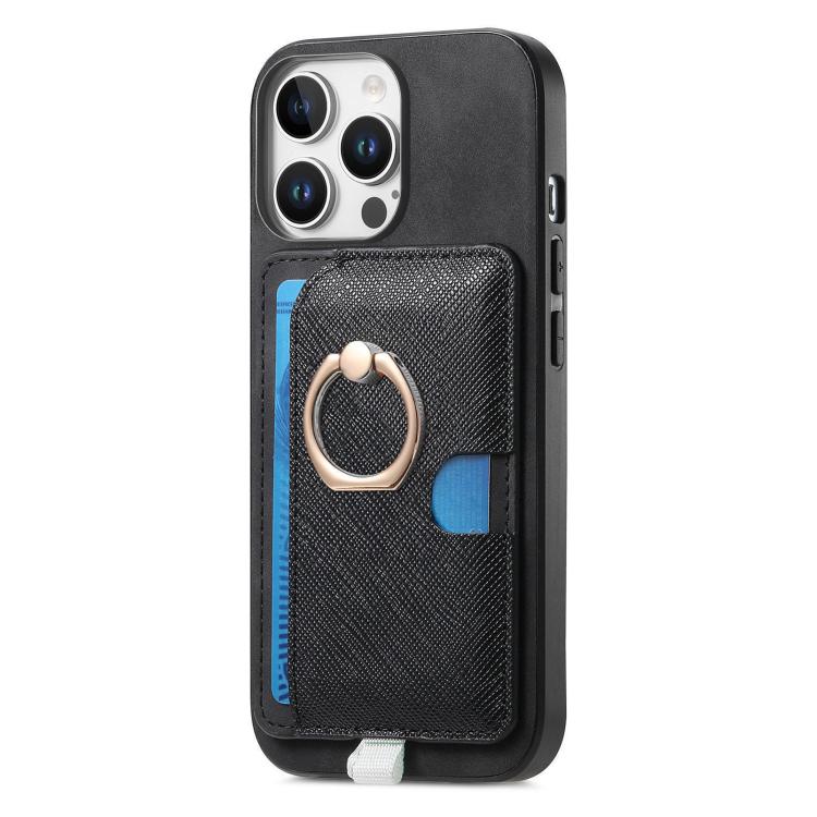 For iPhone 14 Pro Max Retro Cross Leather Ring Side Insert Card Bag MagSafe Phone Case