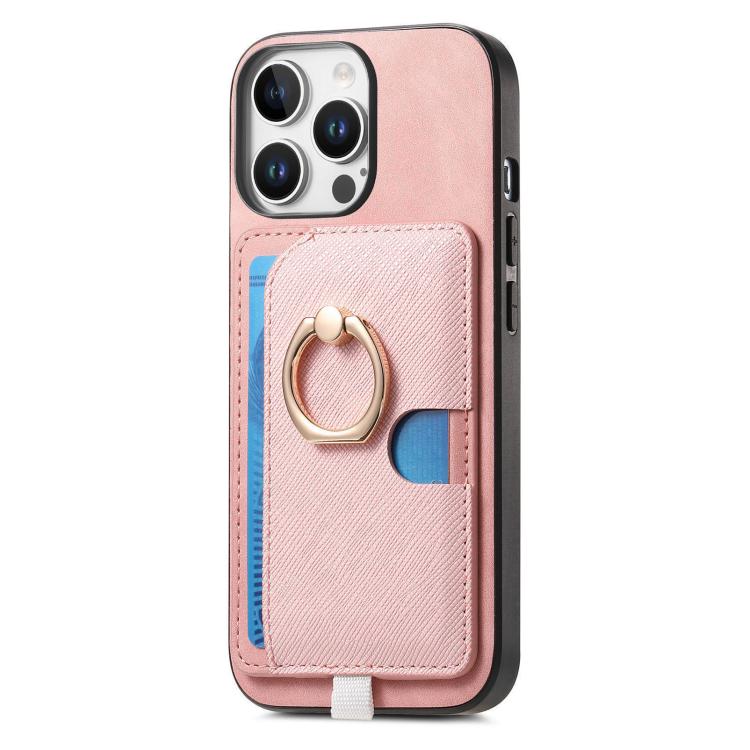 For iPhone 13 Pro Max Retro Cross Leather Ring Side Insert Card Bag MagSafe Phone Case