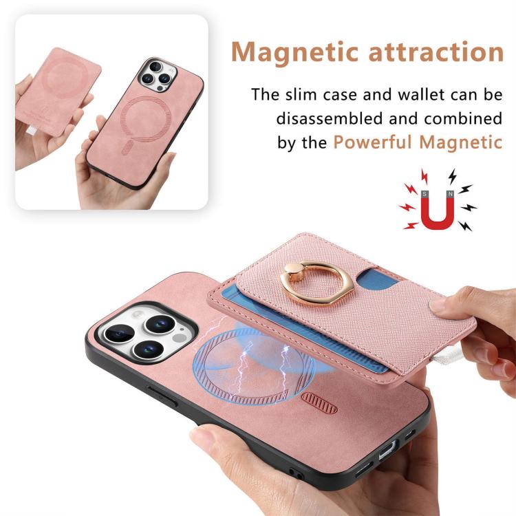 For iPhone 13 Pro Max Retro Cross Leather Ring Side Insert Card Bag MagSafe Phone Case