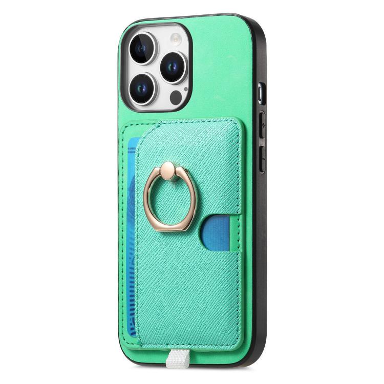 For iPhone 13 Pro Max Retro Cross Leather Ring Side Insert Card Bag MagSafe Phone Case
