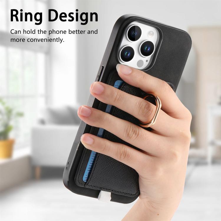 For iPhone 13 Pro Max Retro Cross Leather Ring Side Insert Card Bag MagSafe Phone Case