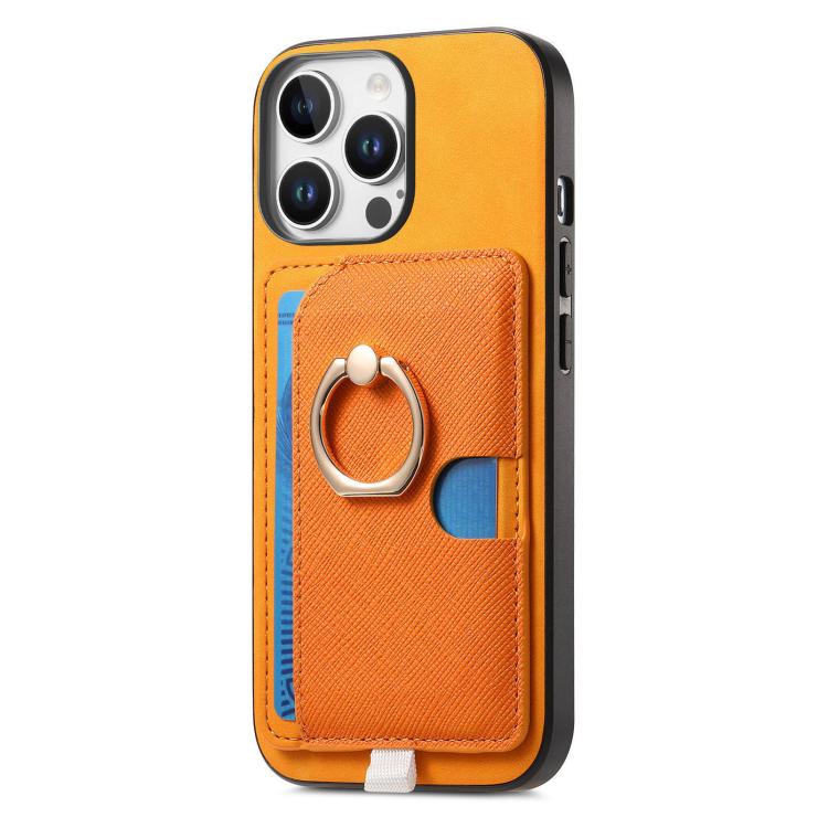 For iPhone 13 Pro Retro Cross Leather Ring Side Insert Card Bag MagSafe Phone Case