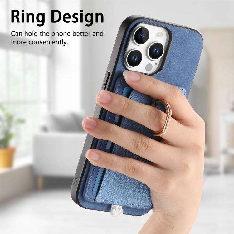For iPhone 13 Pro Retro Cross Leather Ring Side Insert Card Bag MagSafe Phone Case