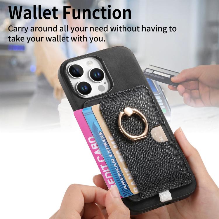 For iPhone 13 Pro Retro Cross Leather Ring Side Insert Card Bag MagSafe Phone Case