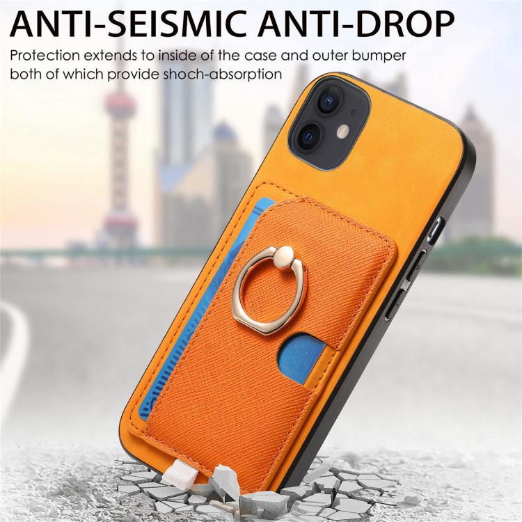 For iPhone 13 Retro Cross Leather Ring Side Insert Card Bag MagSafe Phone Case