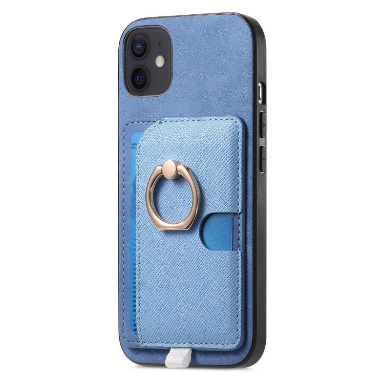 For iPhone 13 Retro Cross Leather Ring Side Insert Card Bag MagSafe Phone Case