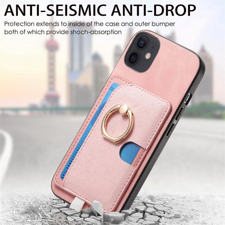 For iPhone 13 Retro Cross Leather Ring Side Insert Card Bag MagSafe Phone Case
