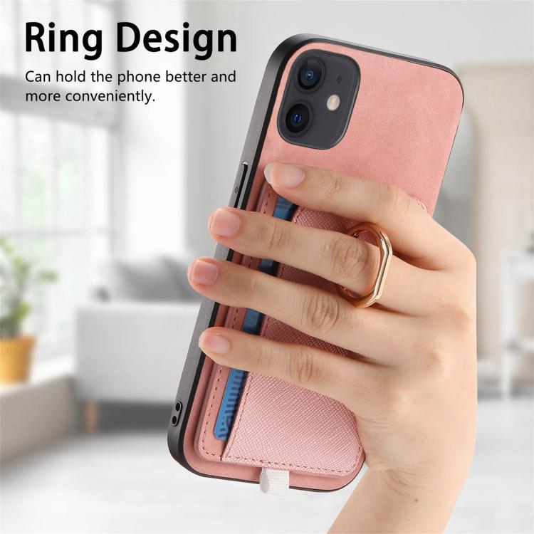 For iPhone 13 Retro Cross Leather Ring Side Insert Card Bag MagSafe Phone Case