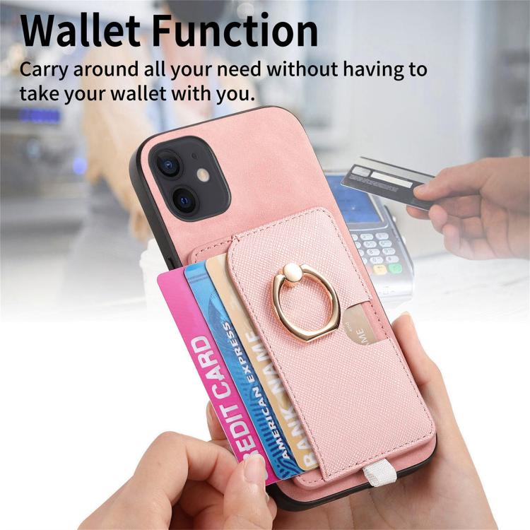 For iPhone 13 Retro Cross Leather Ring Side Insert Card Bag MagSafe Phone Case
