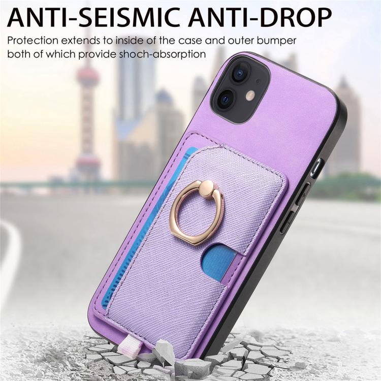 For iPhone 13 Retro Cross Leather Ring Side Insert Card Bag MagSafe Phone Case