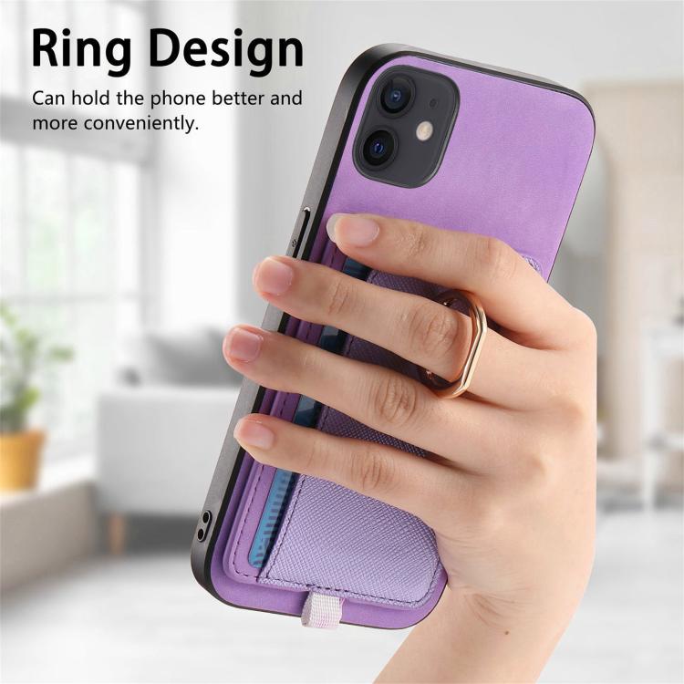 For iPhone 13 Retro Cross Leather Ring Side Insert Card Bag MagSafe Phone Case