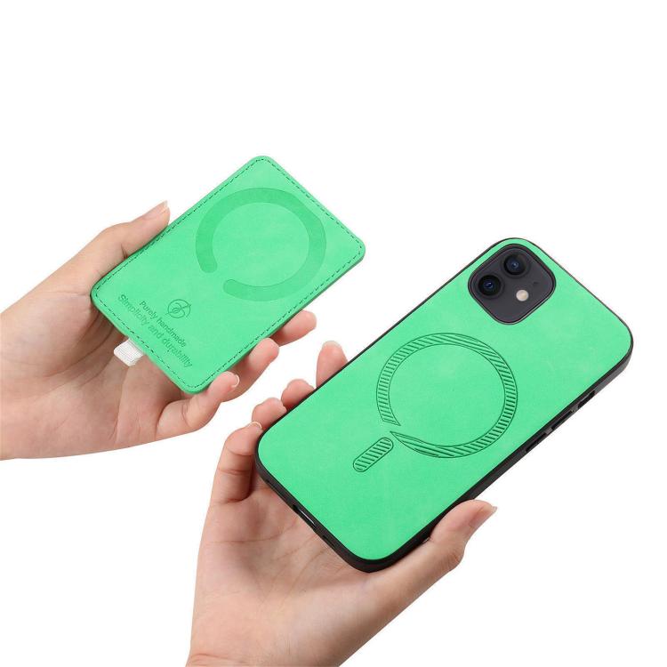 For iPhone 13 Retro Cross Leather Ring Side Insert Card Bag MagSafe Phone Case