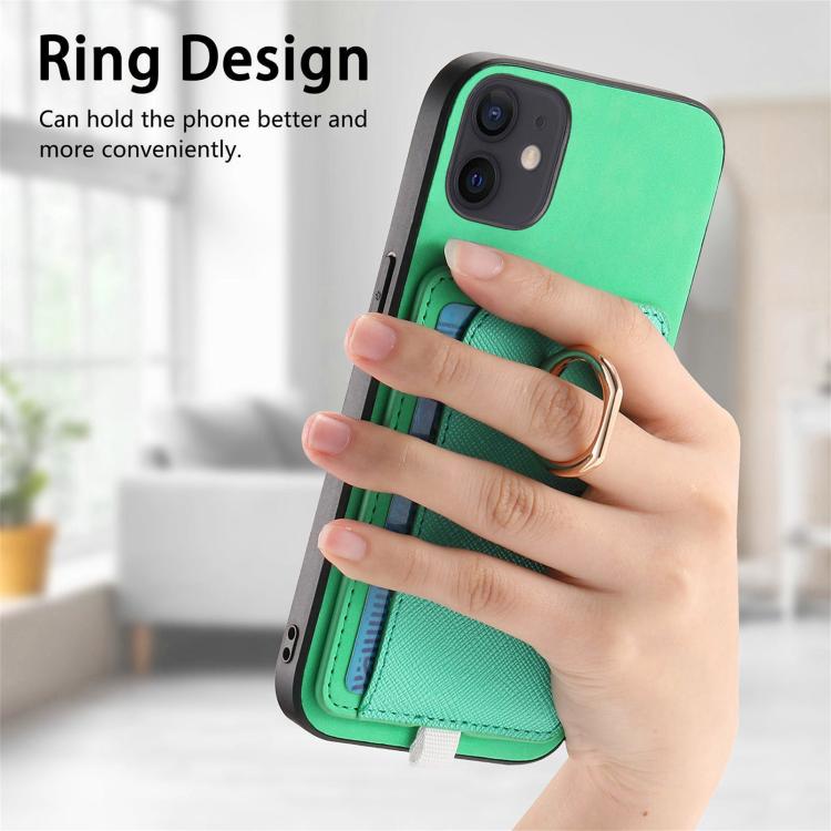 For iPhone 13 Retro Cross Leather Ring Side Insert Card Bag MagSafe Phone Case