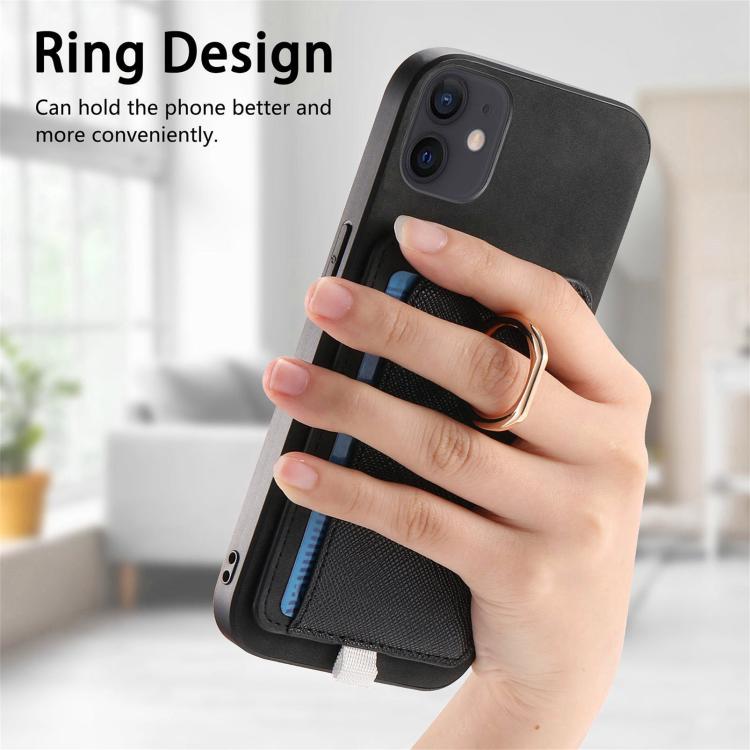 For iPhone 13 Retro Cross Leather Ring Side Insert Card Bag MagSafe Phone Case