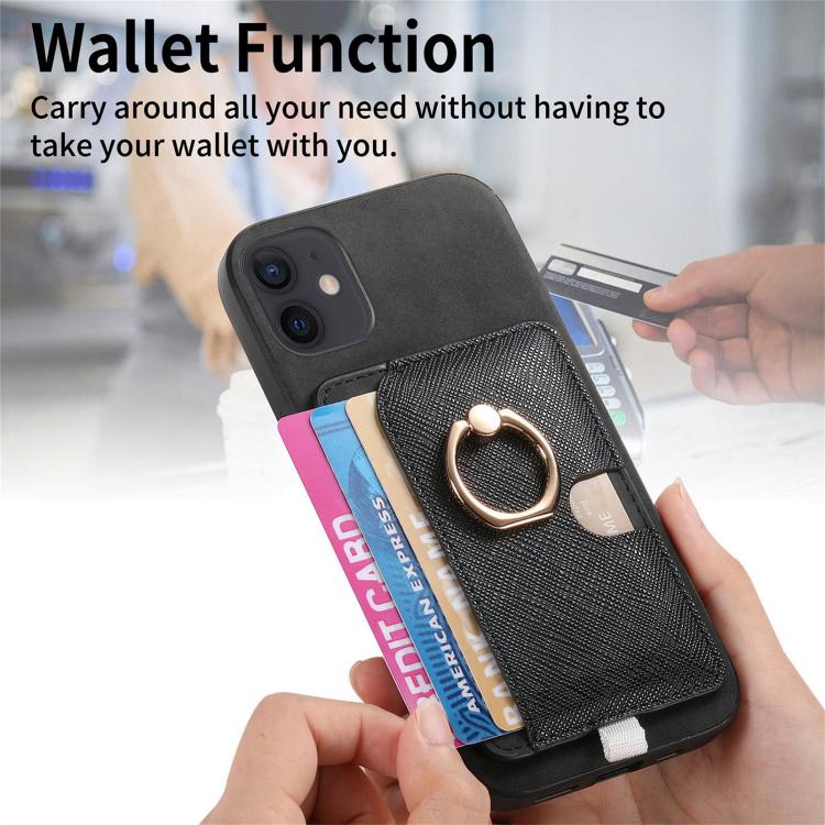 For iPhone 13 Retro Cross Leather Ring Side Insert Card Bag MagSafe Phone Case