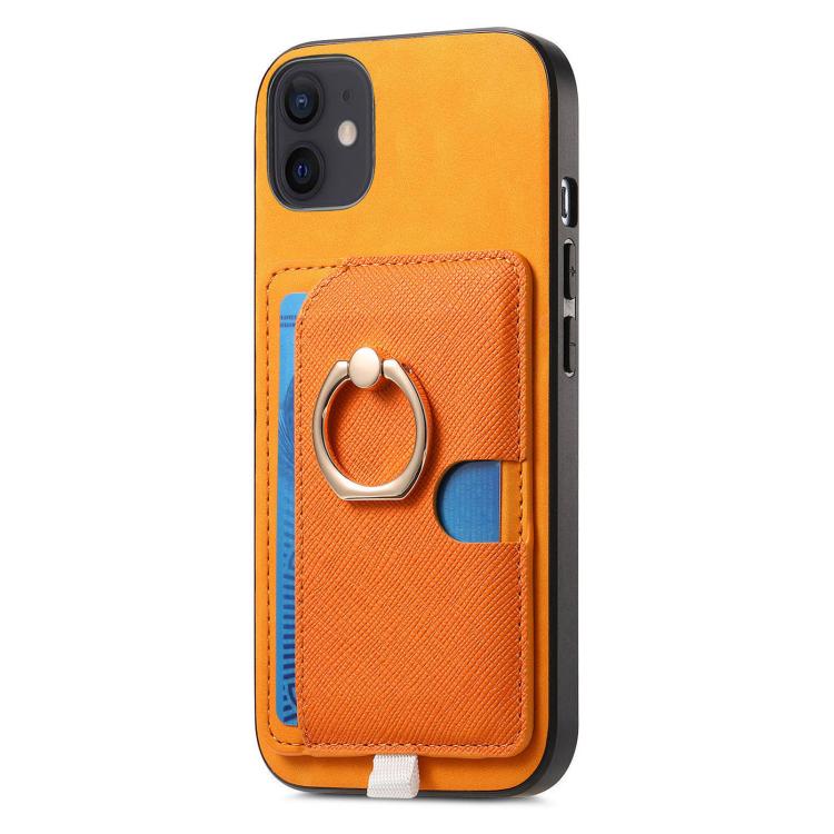 For iPhone 12 / 12 Pro Retro Cross Leather Ring Side Insert Card Bag MagSafe Phone Case