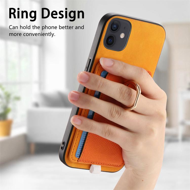 For iPhone 12 / 12 Pro Retro Cross Leather Ring Side Insert Card Bag MagSafe Phone Case