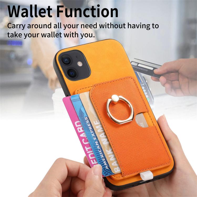 For iPhone 12 / 12 Pro Retro Cross Leather Ring Side Insert Card Bag MagSafe Phone Case